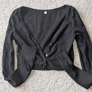 Black, Long Sleeve, V-neck, Cropped, Lightweight Cardigan Type Top-Ladies Jr Sm